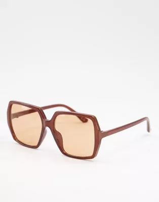ASOS DESIGN oversized 70s sunglasses in brown frame with tonal lens | ASOS (Global)