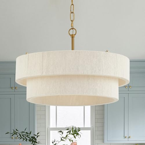 ELYCCUPA 20”Hand Woven Rattan Chandelier Boho Pendant Light Adjustable Coastal Pendant Light for Kitchen Island Dining Living Room, White, UL Listed | Amazon (US)