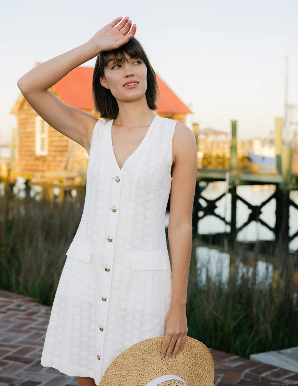 Hettie Dress in White Embroidered Floral | Duffield Lane