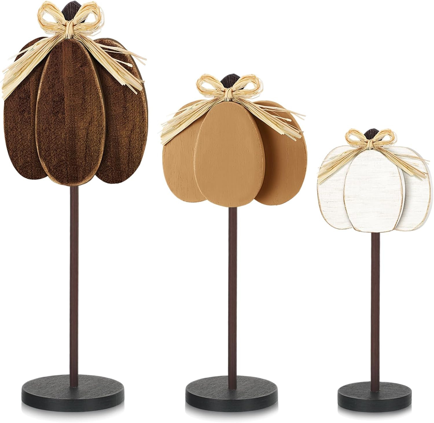 Thyle 3 Pcs Fall Pumpkin Decor, Wooden, Khaki,Grey,White | Amazon (US)