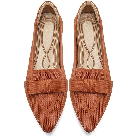 Flats for Womens Pointed Toe Ballet Flats with Bow Comfortable Knit Dressy Flats | Amazon (US)