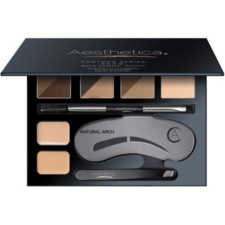 Aesthetica Brow Contour Kit - 16-Piece Eyebrow Makeup Palette - 6 Eyebrow Powders 5 Eyebrow Stencils Spoolie/Brush Duo Tweezers Brow Wax Highlighter Concealer & Instructions | Walmart (US)