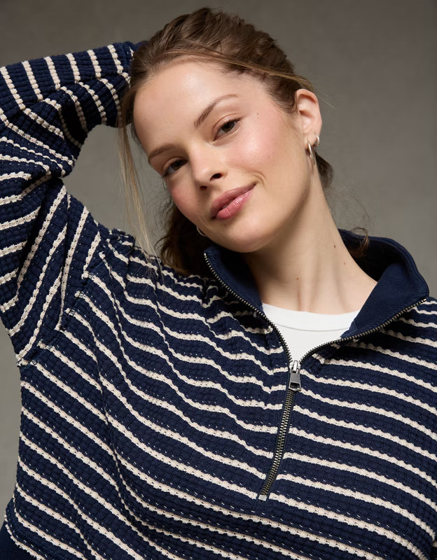 AE Half-Zip Waffle Fleece Sweatshirt | American Eagle Outfitters (US & CA)