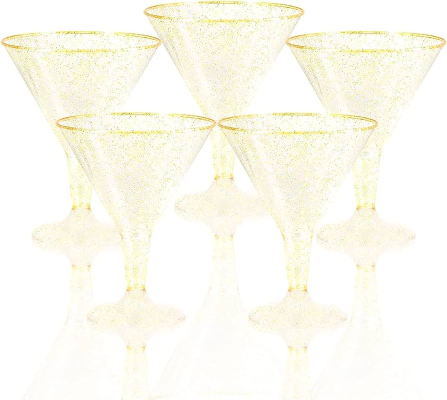 Liacere 24 Pack Gold Plastic Martini Glasses - 6.25oz Disposable Cocktail Glasses - Plastic Marga... | Amazon (US)