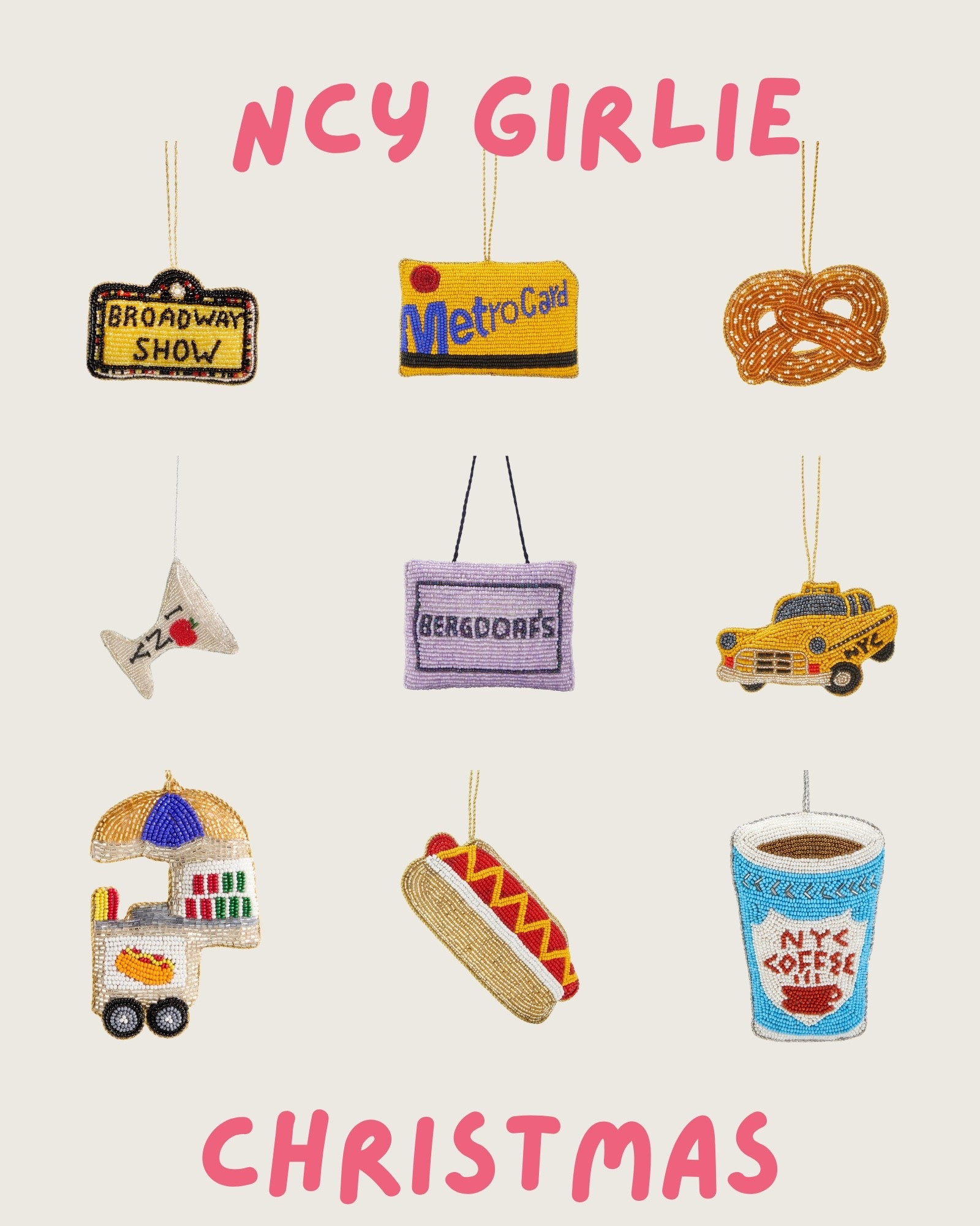 Big city sparkle meets holiday charm ✨🗽

Pretzels, taxis, and martinis — these NYC girlie ornaments are giving chic city Christmas energy. Perfect for gifting or decorating your apartment tree.

#LTKHoliday #LTKSeasonal #LTKGiftGuide