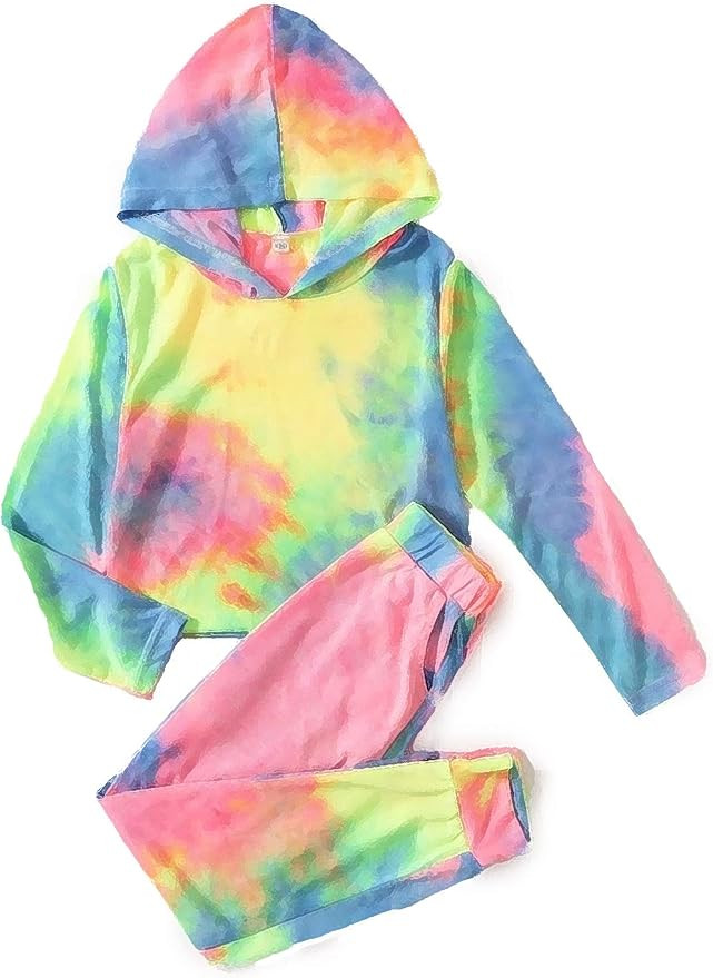 Arshiner Girl's 2 Piece Tie-dye Pullover Hooded Sweatshirt Set Sweatsuits and Sweatpants | Amazon (US)
