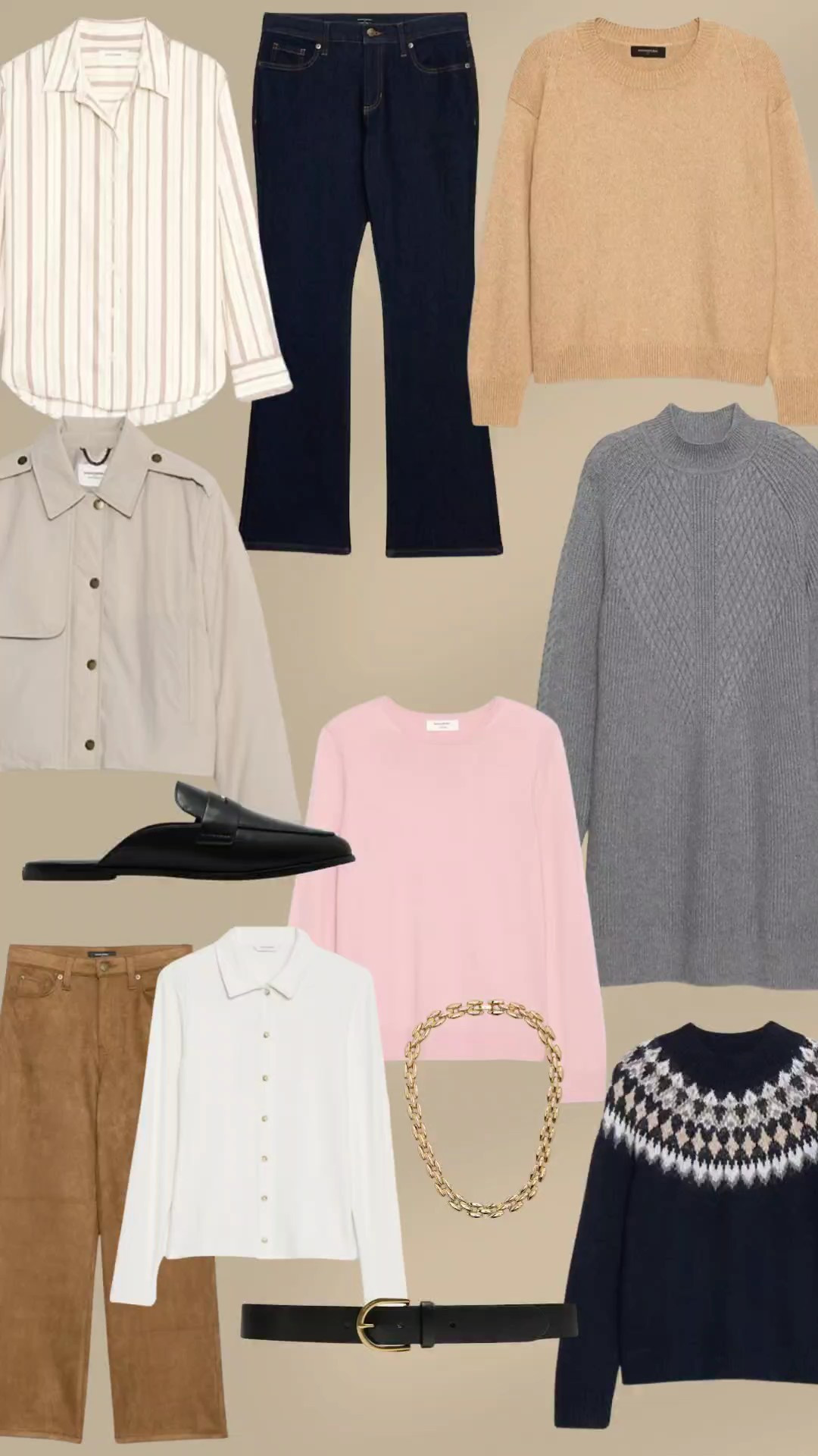 Banana Republic Factory winter styles. Style inspiration. Jeans. Button up. Sweater. Trench coat. Sweater dress. Mules. Fair isle sweater. Leather coat. Leopard print belt. Cardigan. Bootcut denim. Polo sweater. Winter coat. Leather skirt. Wool coat. Pink sweater. Mules. Suede pants. 

#LTKSeasonal #LTKSaleAlert #LTKFindsUnder100