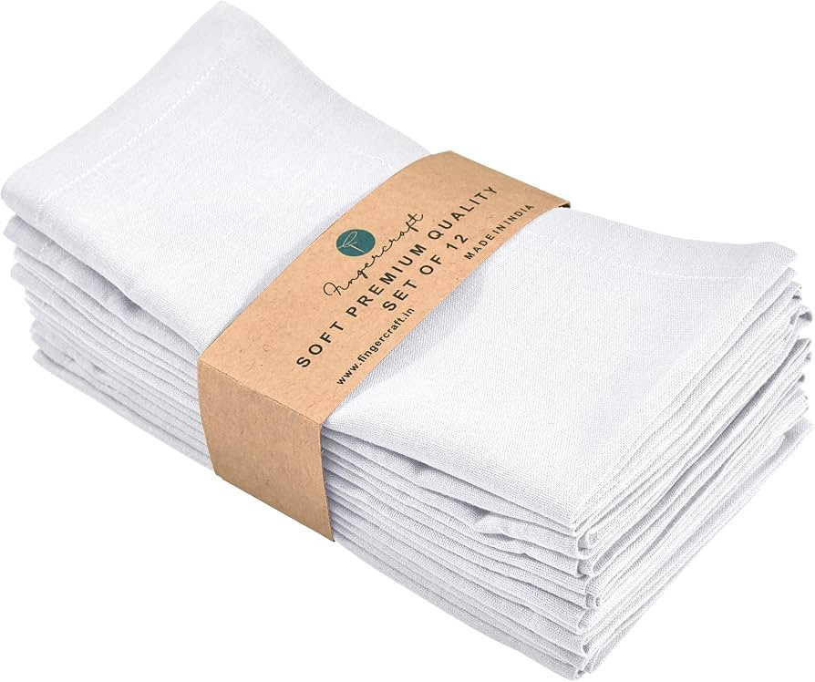 FINGERCRAFT Dinner Cloth Napkin Cotton Linen Blend 12 Pack Natural Premium Quality Mitred Corner ... | Amazon (US)