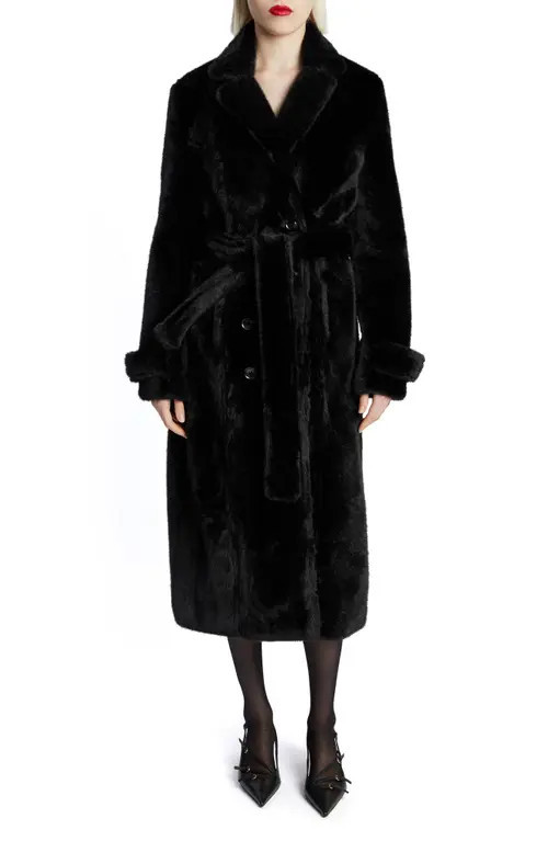 Bardot Faux Fur Double Breasted Trench Coat in Black at Nordstrom, Size X-Small | Nordstrom