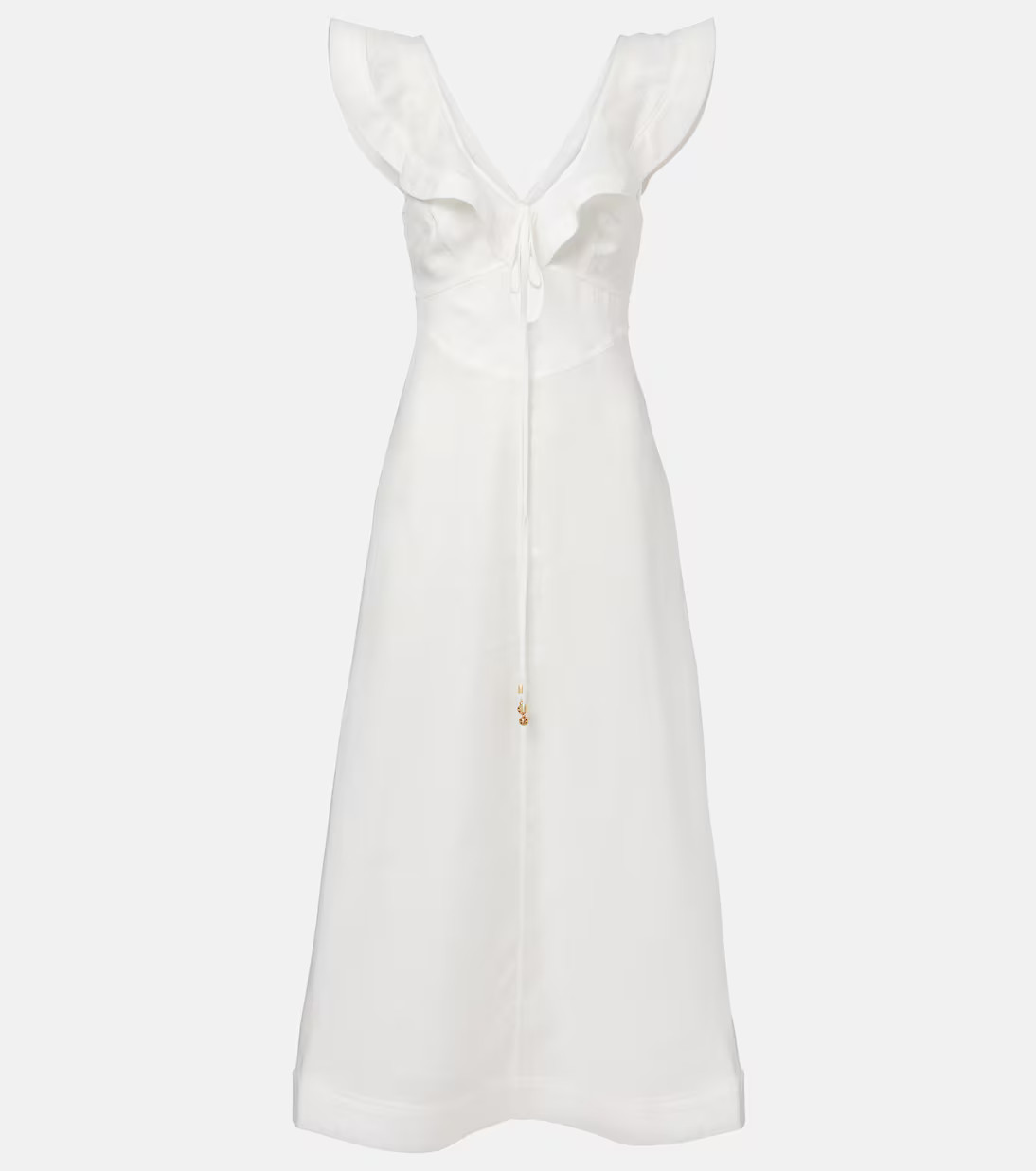 Rhiannon ruffled linen midi dress | Mytheresa (UK)