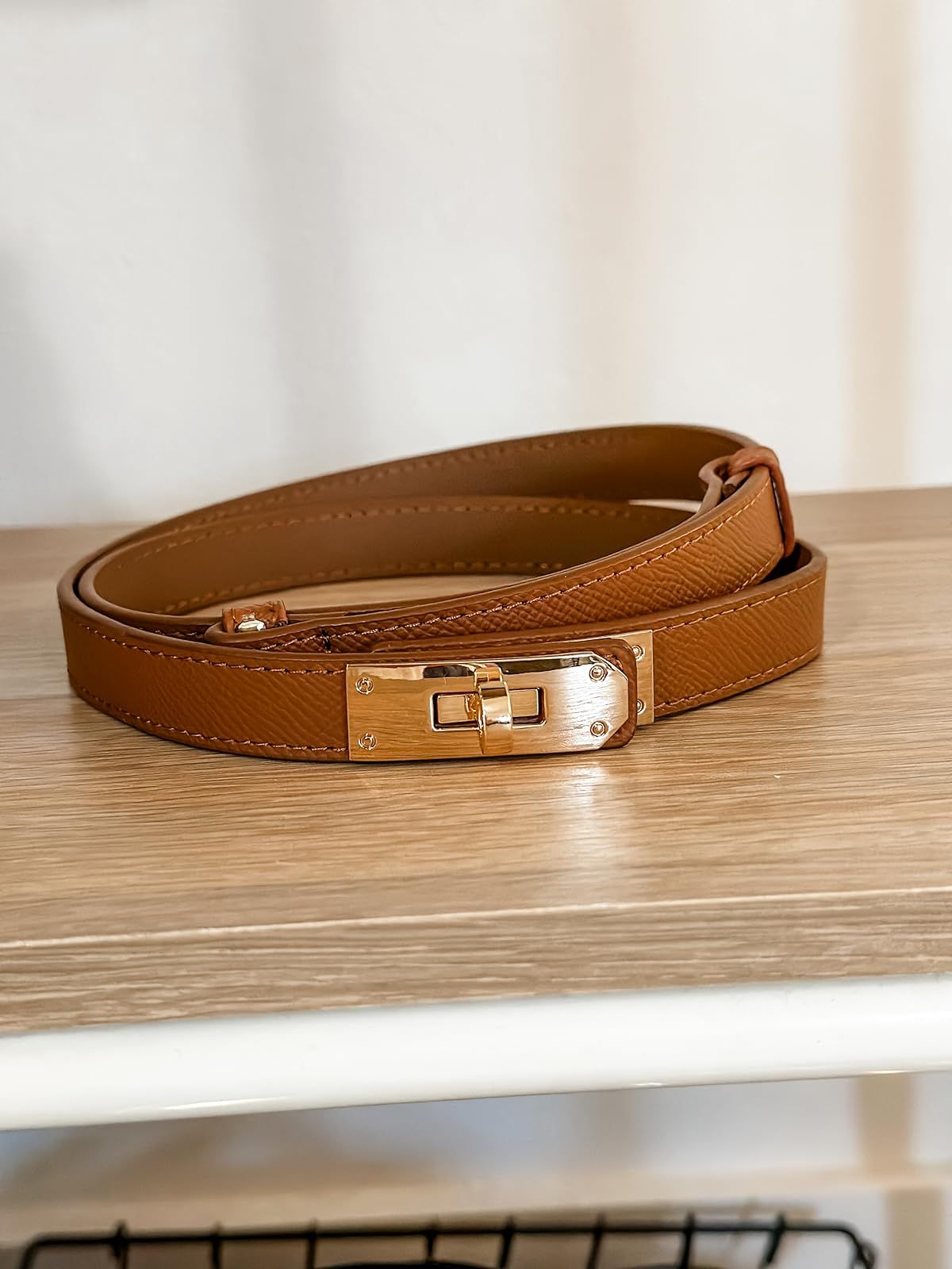 LumiSyne Women Skinny Leather Belt Solid Color Alloy Turn Lock Adjustable Waistband Thin Waist Belt  | Amazon (US)