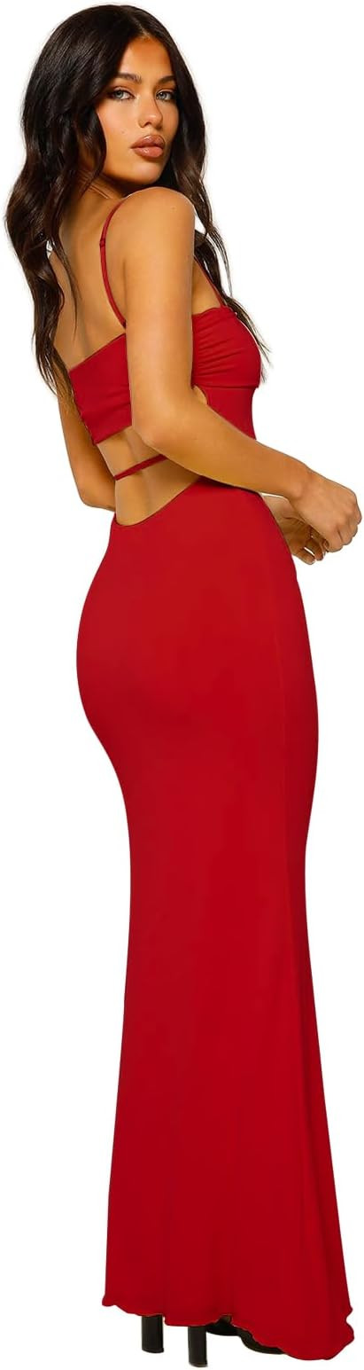 Women's Cutout Backless Maxi Dress Sexy Sleeveless Tight Slip Spaghetti Strap Long Dresses | Amazon (US)