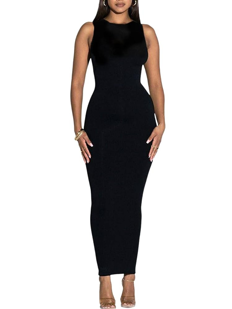 Women's Summer Long Bodycon Dress - Casual Basic Club Party Sleeveless Tank Sheath Dresses | Amazon (US)