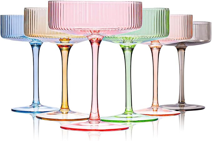 Pastel Light Colored Coupe Glasses Set of 6 for spring summer|9 oz martini Glasses |Colorful Cock... | Amazon (US)