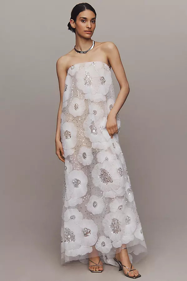 Margot Strapless Floral Sequin Maxi Dress | Anthropologie (US)
