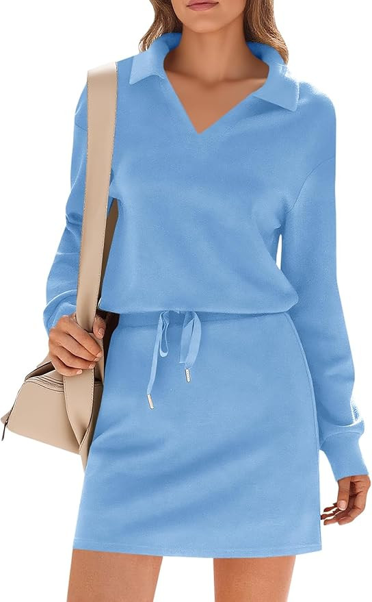 Fisoew Womens 2 Piece Outfits Casual Polo V Neck Sweatshirt High Waisted Skort Skirts Running Tra... | Amazon (US)