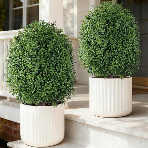 INSPRING 27'' Artificial Boxwood Topiary Trees Outdoor Fake Bushes Plants UV Resistant Evergreen ... | Amazon (US)