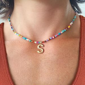 VRIUA Colorful Initial Necklaces for Women – Bubble Necklace Handmade Beaded Necklace Dainty Cu... | Amazon (US)