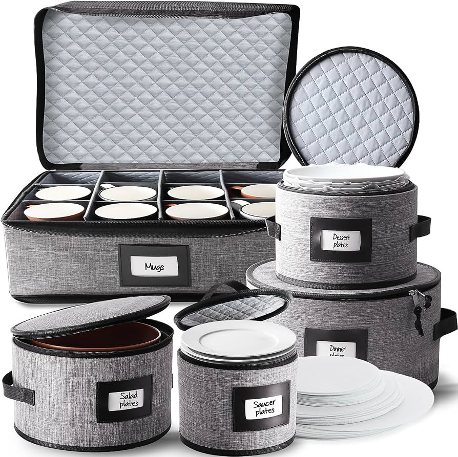 Fine China Storage Containers, 5 Piece Quilted Dish Storage Containers, Mug, Cup, and Plate Dish ... | Amazon (US)