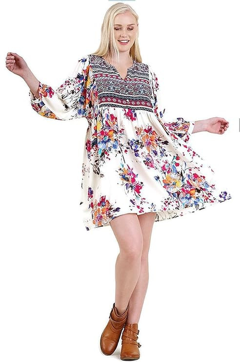 Umgee Women's Floral Print Peasant Mini Dress | Amazon (US)