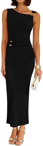 ZESICA Women's 2026 Summer Sleeveless Bodycon Maxi Dress Ruched Elegant Wedding Guest Cocktail Fo... | Amazon (US)
