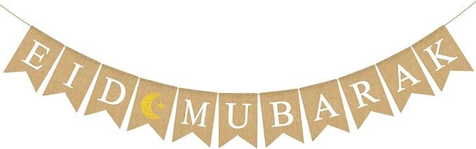 Jute Burlap EID Mubarak Banner Fireplace Mantel Decoration | Amazon (US)