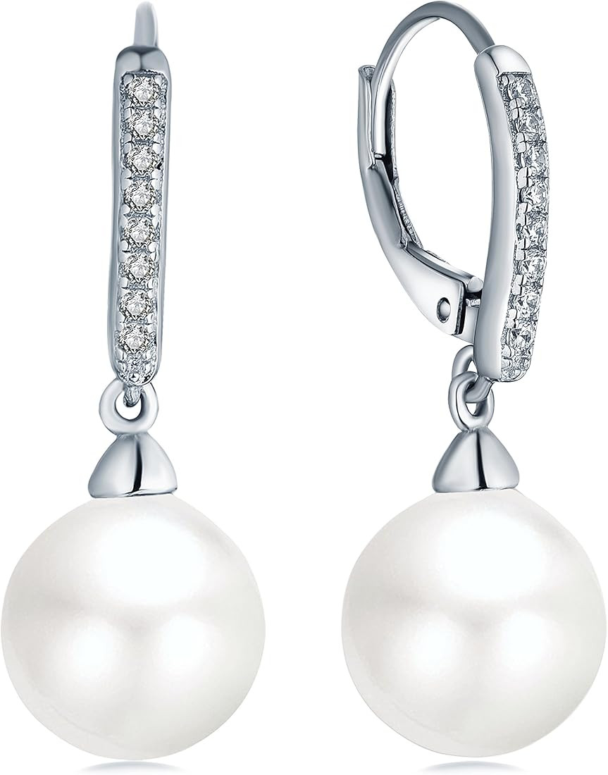 JO WISDOM 925 Sterling Silver Freshwater Pearl Hoop Earrings with Dangle Real Pearl,Simulated Pea... | Amazon (US)