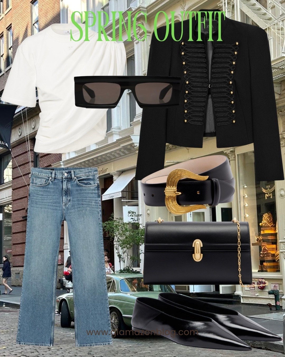 Bootcut jeans, savette bag, ysl shoes, alaia sunglasses, napoleon jacket, white tshirt 

#LTKover50style #LTKspring #LTKstyletip