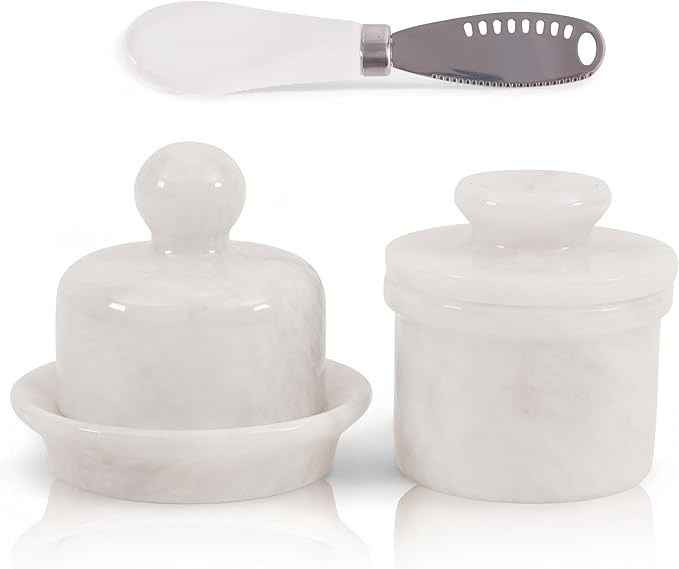 Marble Butter Keeper & Butter Dish, White Handmade French Butter Crock with Lid for Countertop, D... | Amazon (US)
