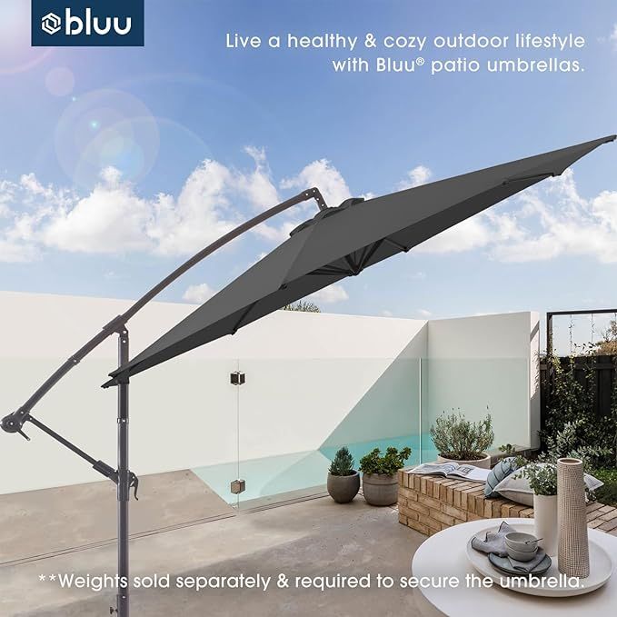 BLUU 10 FT Patio Offset Umbrella Outdoor Cantilever Umbrella Hanging Umbrellas, Fade Resistant Cr... | Amazon (US)
