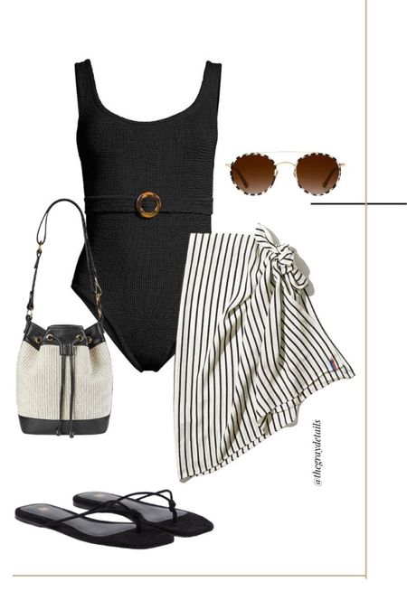 This chic and minimal black one piece swimsuit outfit is perfect for pool days or on vacation. The striped sarong pairs perfectly with your classic swimsuits for summer 

#LTKtravel #LTKswim #LTKstyletip