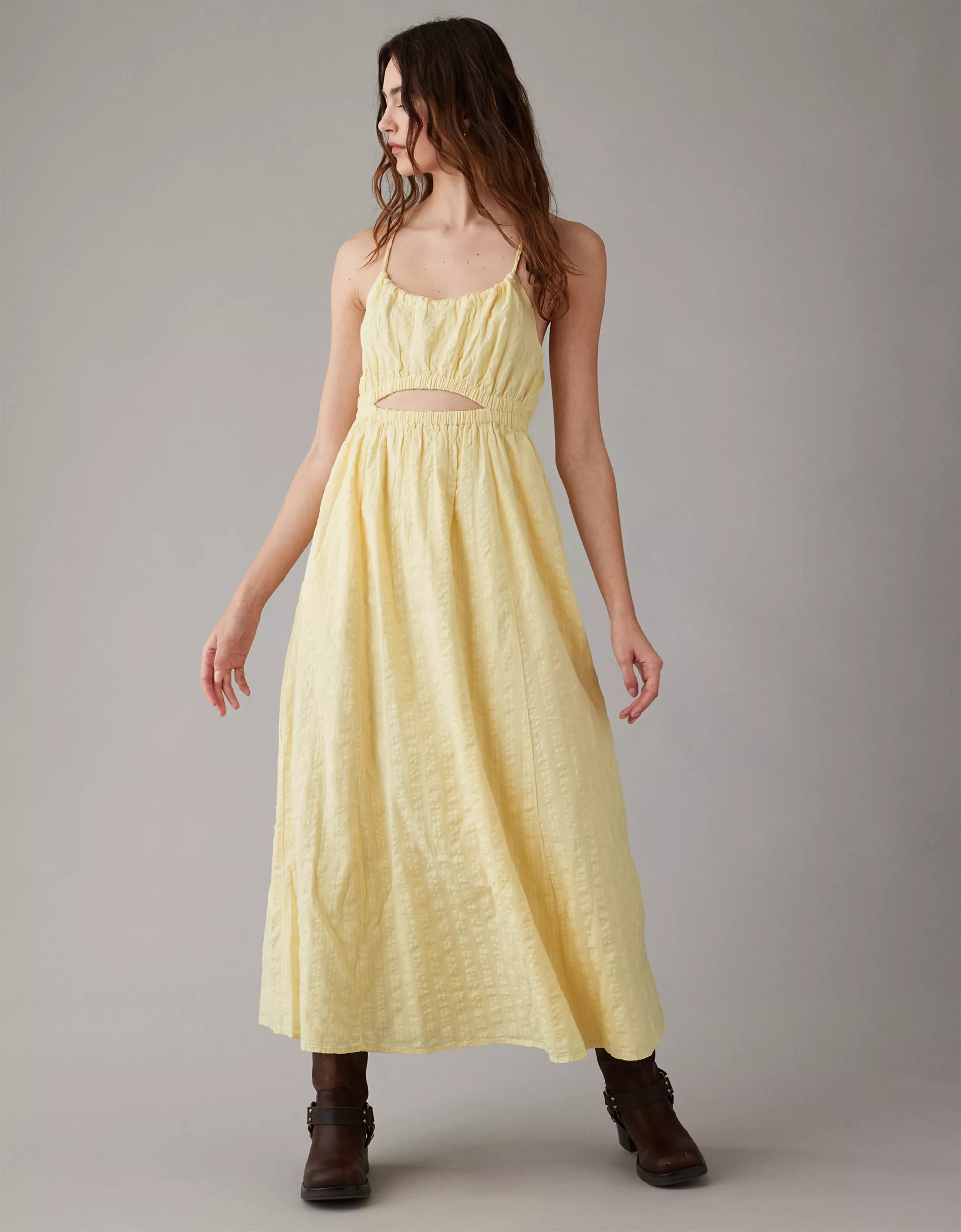 AE Cross Back Cut-Out Midi Dress | American Eagle Outfitters (US & CA)