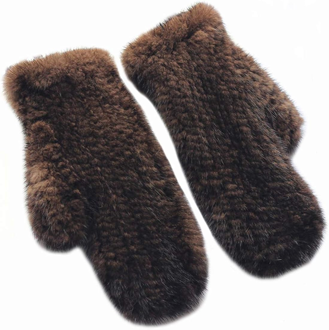 Real Mink Hair Knit Full Cover Mitten Gloves Women Men with High Elasticity Winter Warm | Amazon (US)