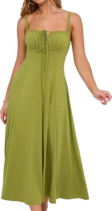 YATHON Women's Summer Midi Corset Boho Dresses Spring Casual Floral Spaghetti Straps Lace Up Dres... | Amazon (US)