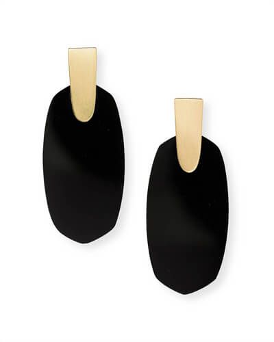Aragon Gold Drop Earrings in Black Opaque Glass | Kendra Scott