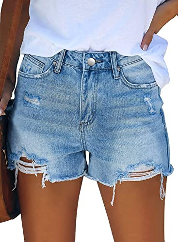 CHICZONE Jean Shorts Womens High Waisted Plus Size Frayed Destroy Stretch Ripped Denim Shorts Light Blue XXL | Amazon (US)