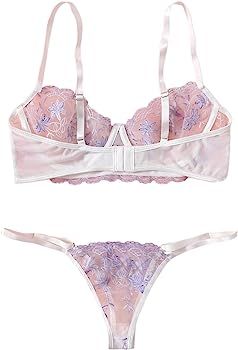 SOLY HUX Women's Embroidered Floral Sheer Mesh Underwire Bra and Panty Lingerie Set | Amazon (US)