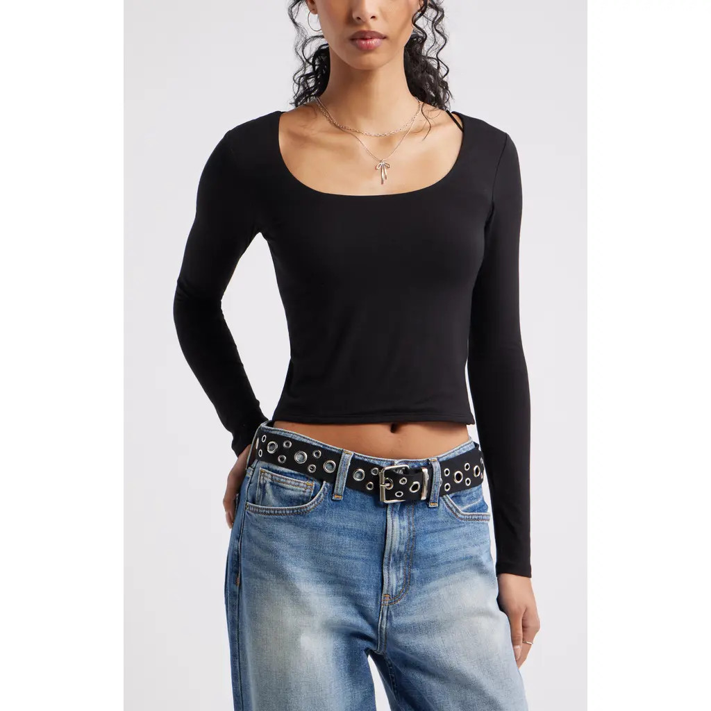 BP. Long Sleeve Square Neck T-Shirt in Black at Nordstrom, Size Large | Nordstrom