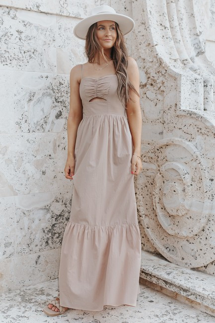Sweetheart Taupe Beige Ruffle Hem Maxi | Magnolia Boutique