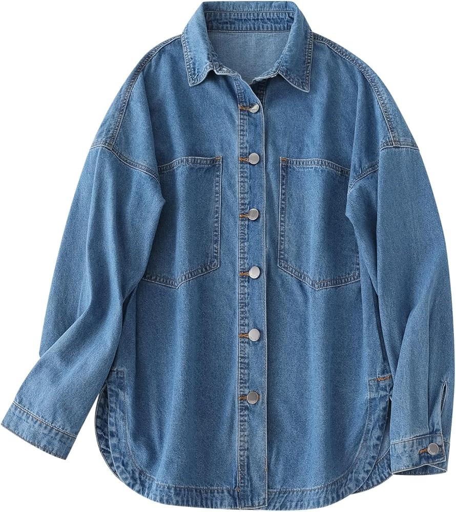 LifeShe Women Denim Shirt Jean Jacket Oversize Button Down Shirt Long Sleeve Jean Tops Trendy Sha... | Amazon (US)