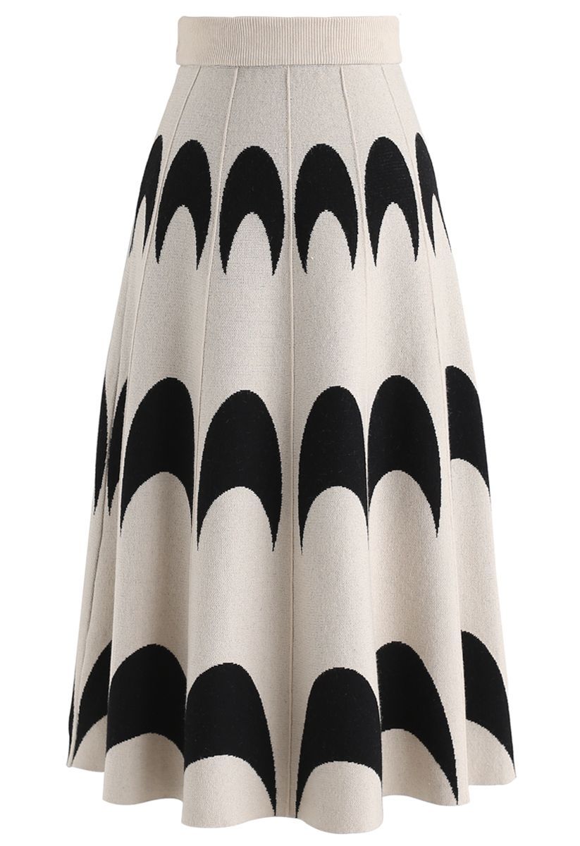 Moon Pattern Knit A-Line Midi Skirt in Ivory | Chicwish