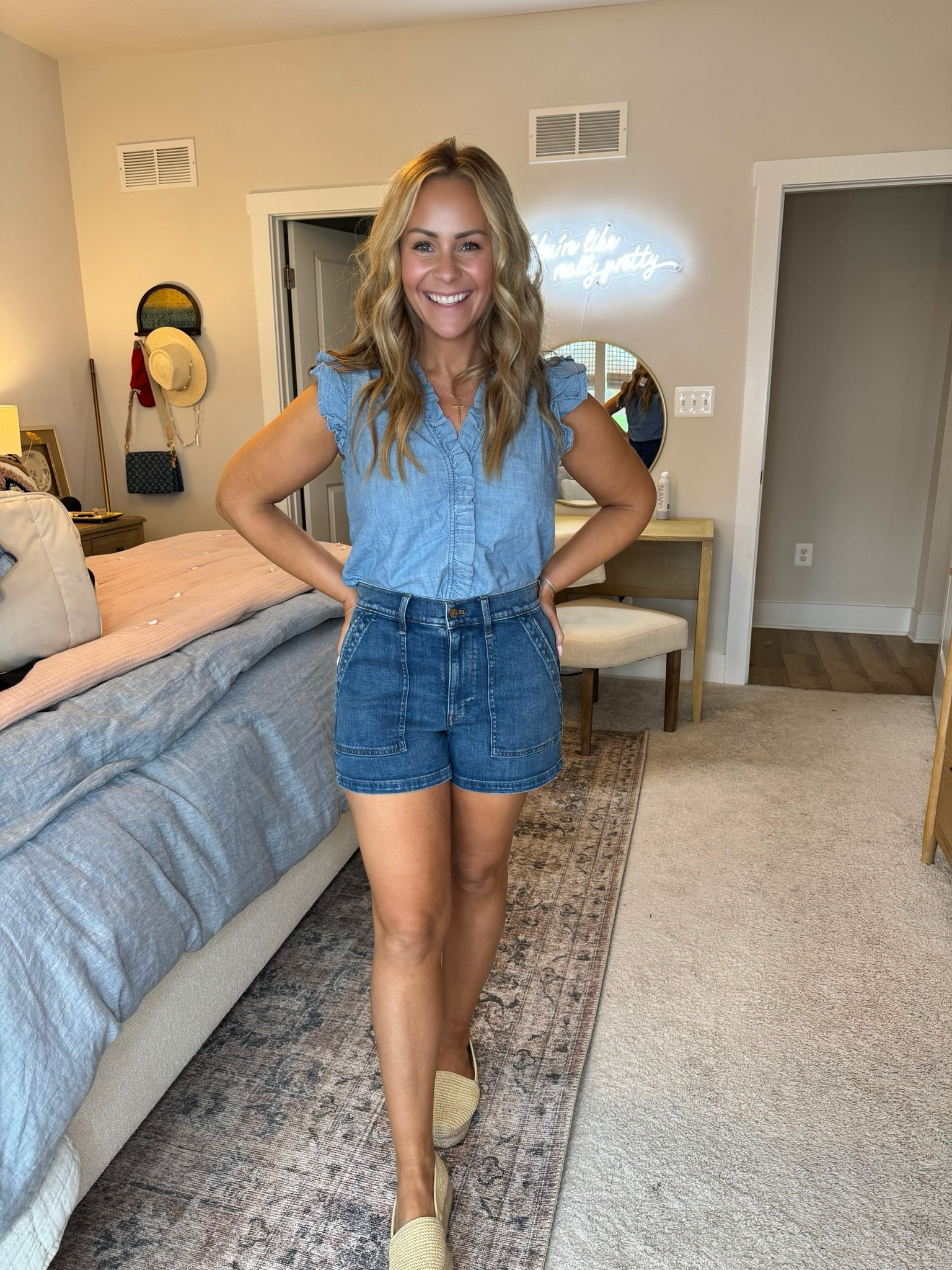 This ruffle top is to die for (Medium) I paired it with denim shorts and the cutest slip on shoes. 

#LTKStyleTip #LTKSaleAlert #LTKFindsUnder100