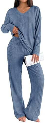 Ekouaer Lounge Sets for Women Long Sleeve Knit Ribbed Pajama Sets 2 Piece Casual Loungewear with ... | Amazon (US)