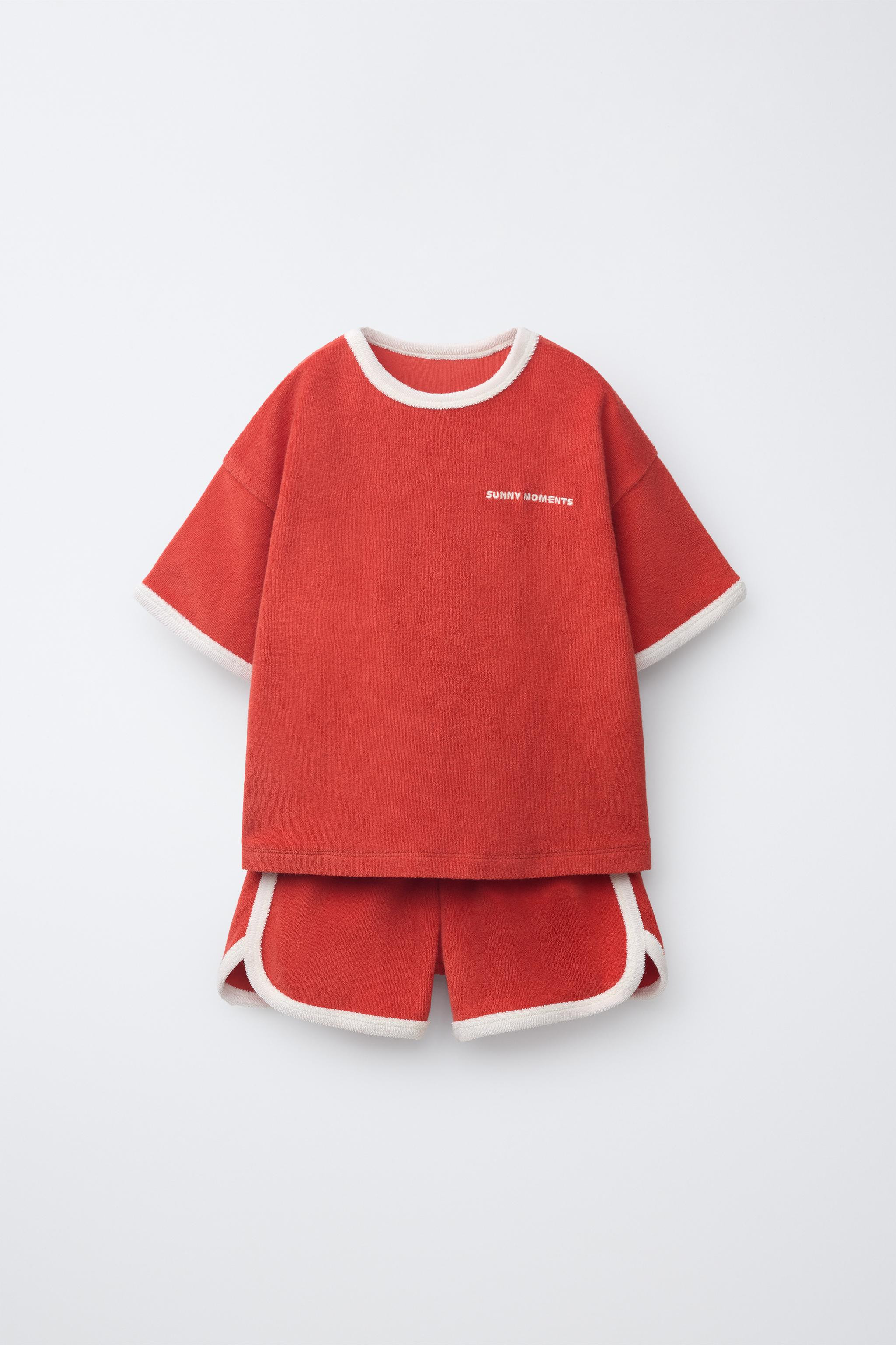 T-SHIRT AND BERMUDA SET WITH TOWEL EFFECT PIPING | Zara US