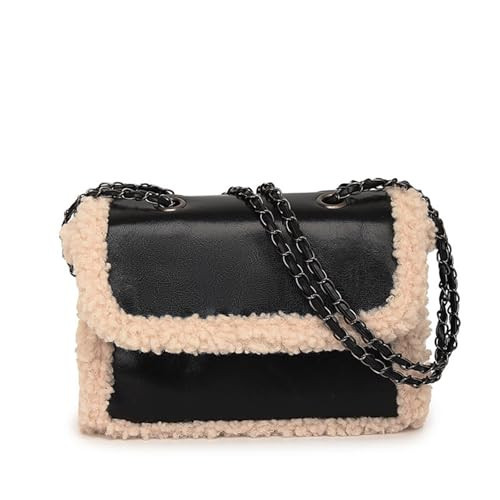 Tarvione Fur Trim Purse Sherpa Fleece Fur Purse Fluffy Shoulder Bag with Chain Strap Small Stylish Retro Furry Fuzzy Soft Winter Fall Flap Square Handbag for Women(Black) | Amazon (US)