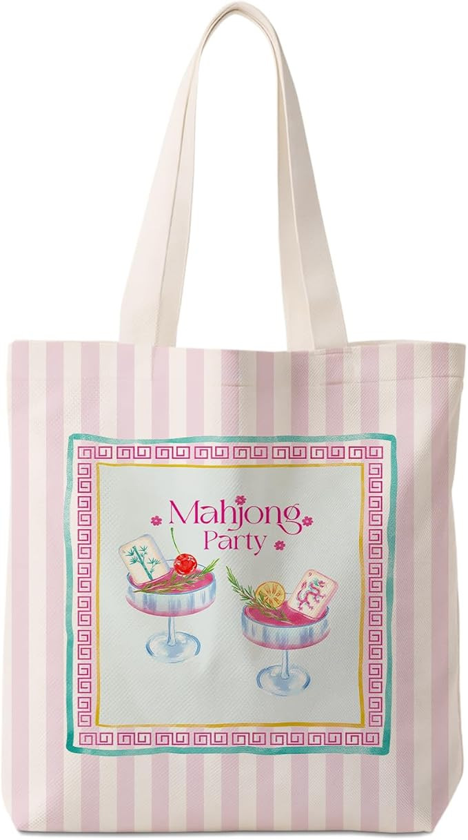 Purple Mahjong and Cocktail Tote Bag for Women,Mahjong Lovers Players Gifts,Cocktail Lovers Gifts... | Amazon (US)