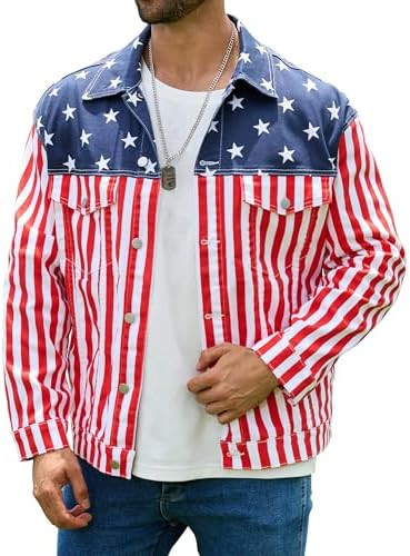 Bindefon Festival Print Jacket for Men Trucker Unlined Coats Button Down Collar Tops | Amazon (US)