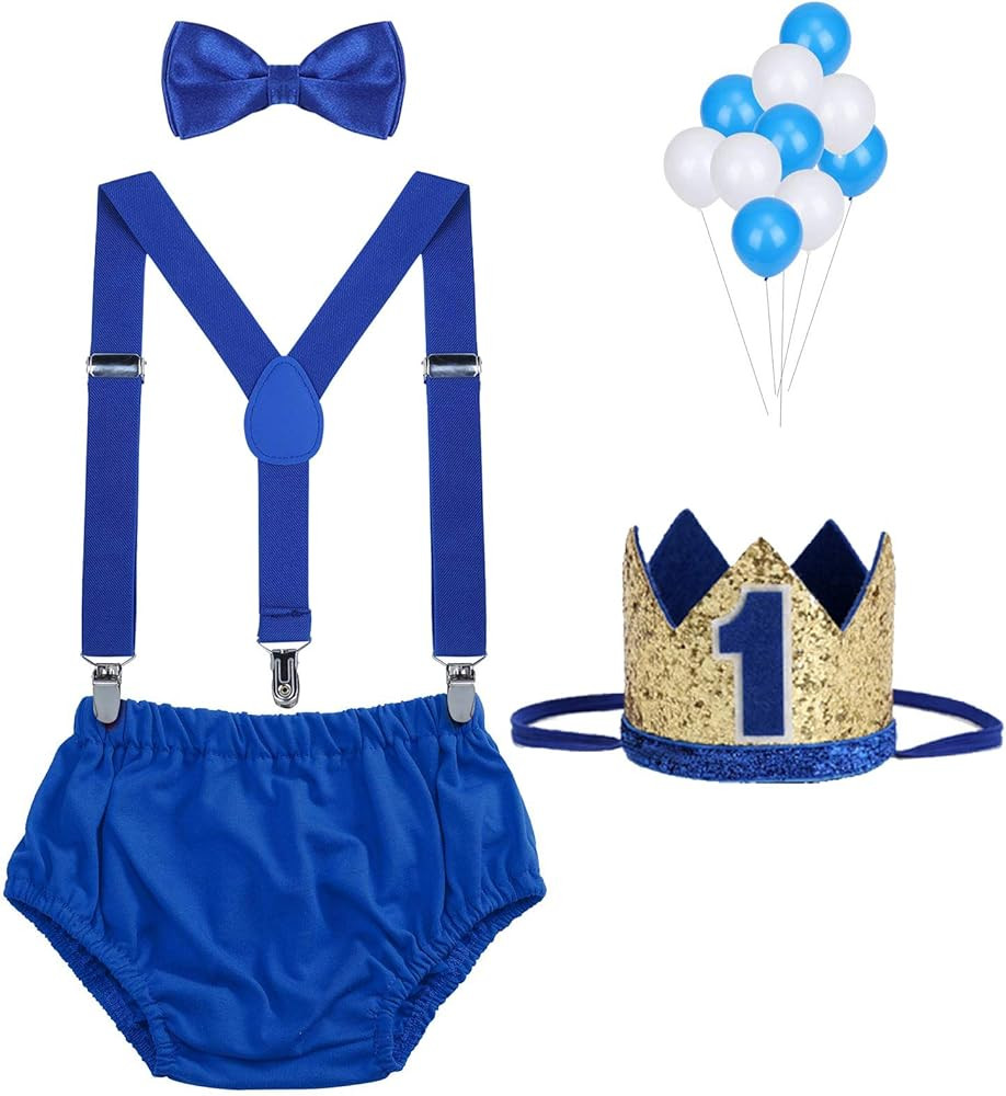 WELROG Baby Boys First Birthday Cake Smash Outfit Bow Tie Suspenders Bloomers Birthday Hat Sparkl... | Amazon (US)