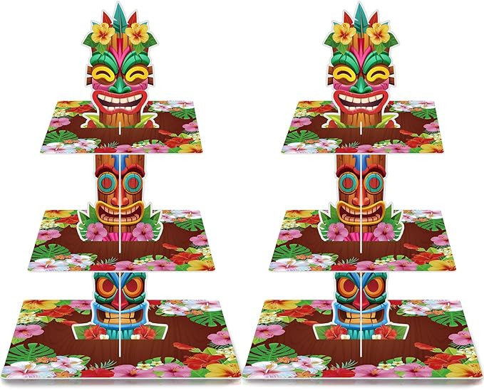 2 Pack Hawaiian Cupcake Stand Hawaiian Party Decorations Luau Cake Decorations Tiki Cupcake Holde... | Amazon (US)