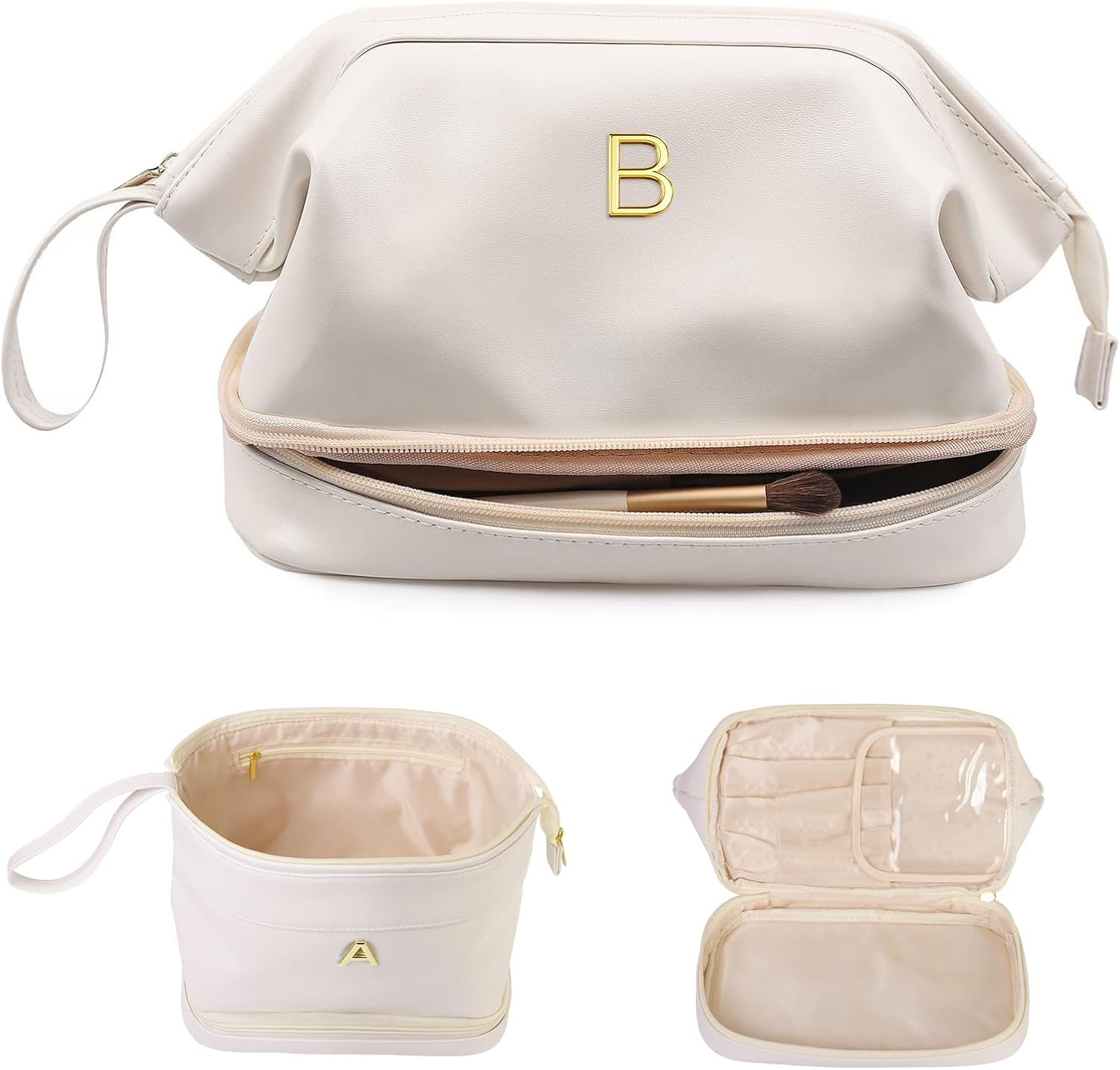 Monogrammed Gift for Women Girls, Initial Makeup Bag, Personalized Double Layer Cosmetic Bag with... | Amazon (US)